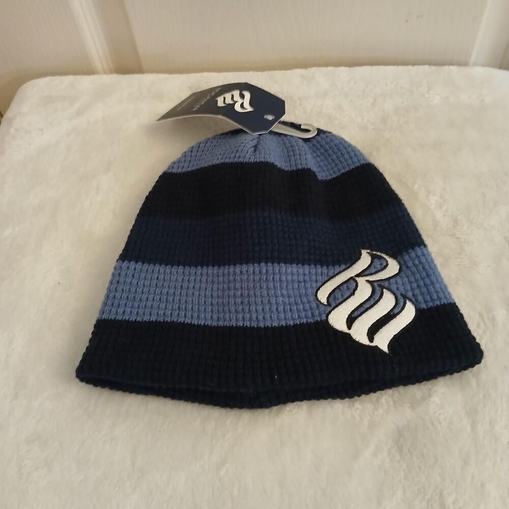 NWT Rocawear Blue Striped Ribbed Knit Thermal Beanie One Size Y2K Grunge Skater